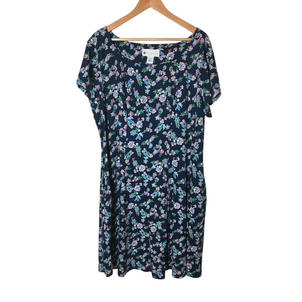 Ella Simone Dress Women's Size 2X Navy Floral Midi 100% Cotton VT Country Store